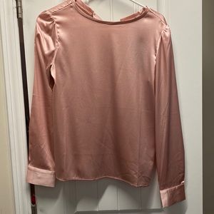 Gentle Herd Women's  Crewneck Long-Sleeve Silk Blouse in Pink Small